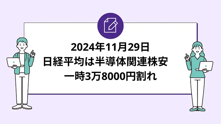 日経平均は半導体関連株安で下げ幅拡大。一時3万8000円割れ